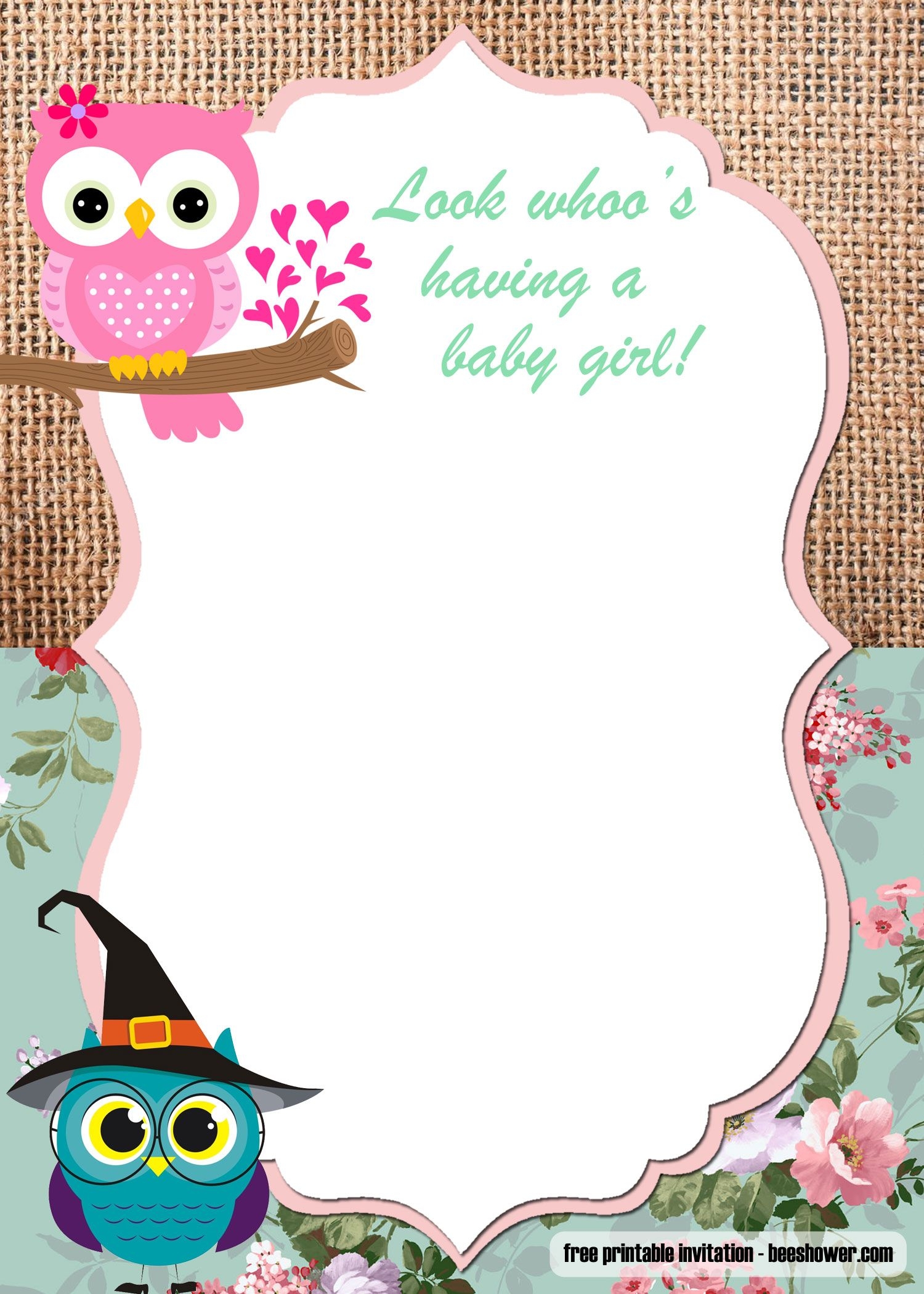 Free FREE Printable Owl Baby Shower Invitations Templates Owl