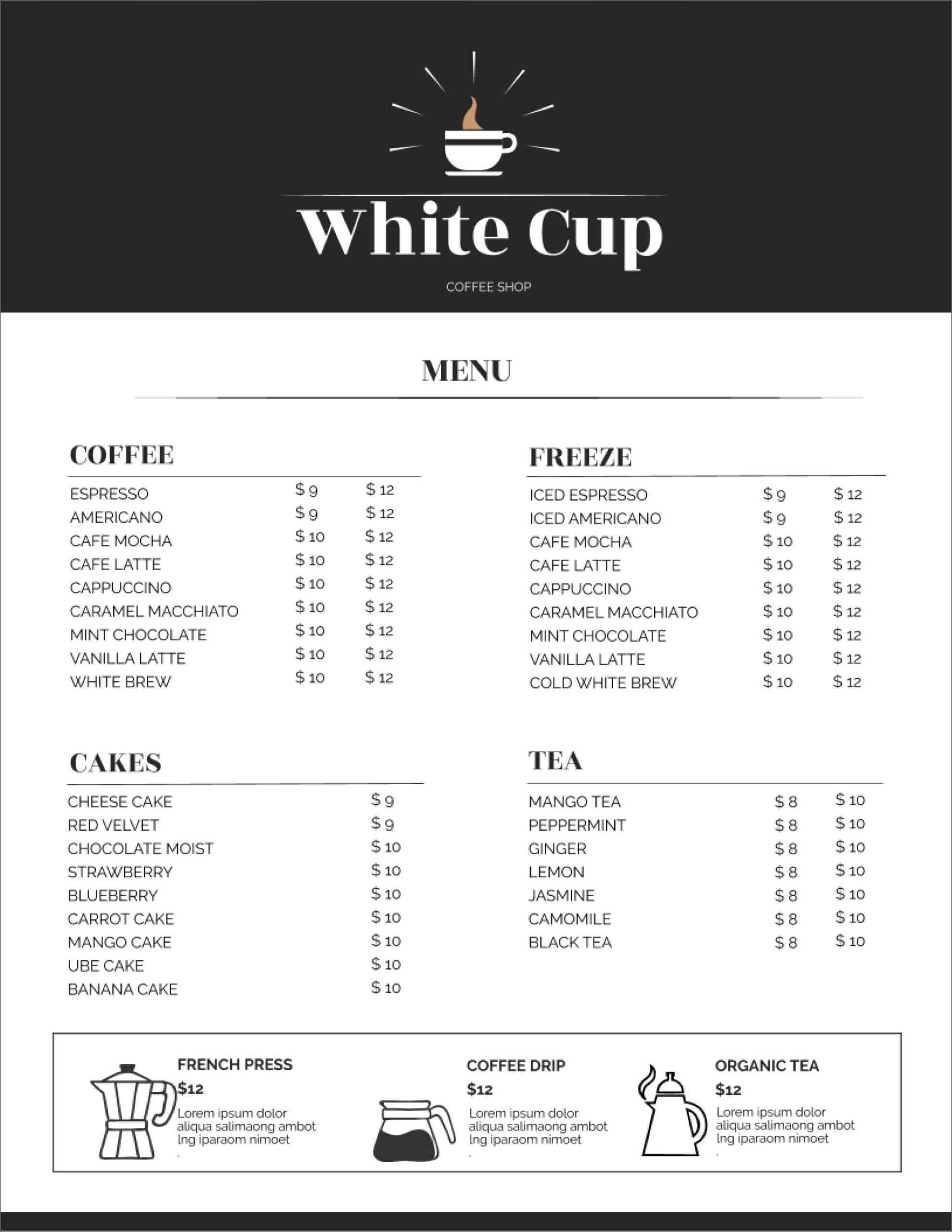 Menu Templates Free Printable Word