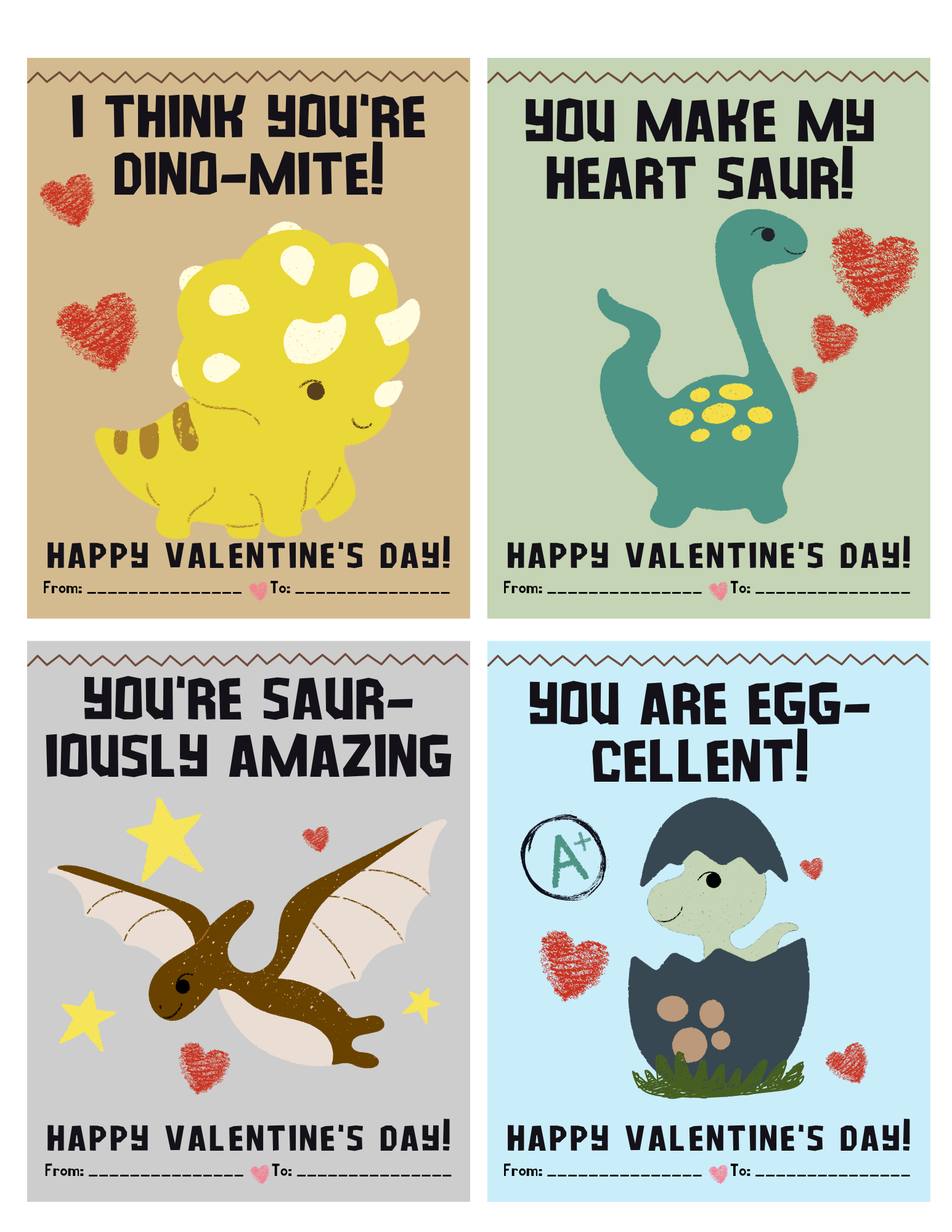 Printable Dinosaur Valentines
