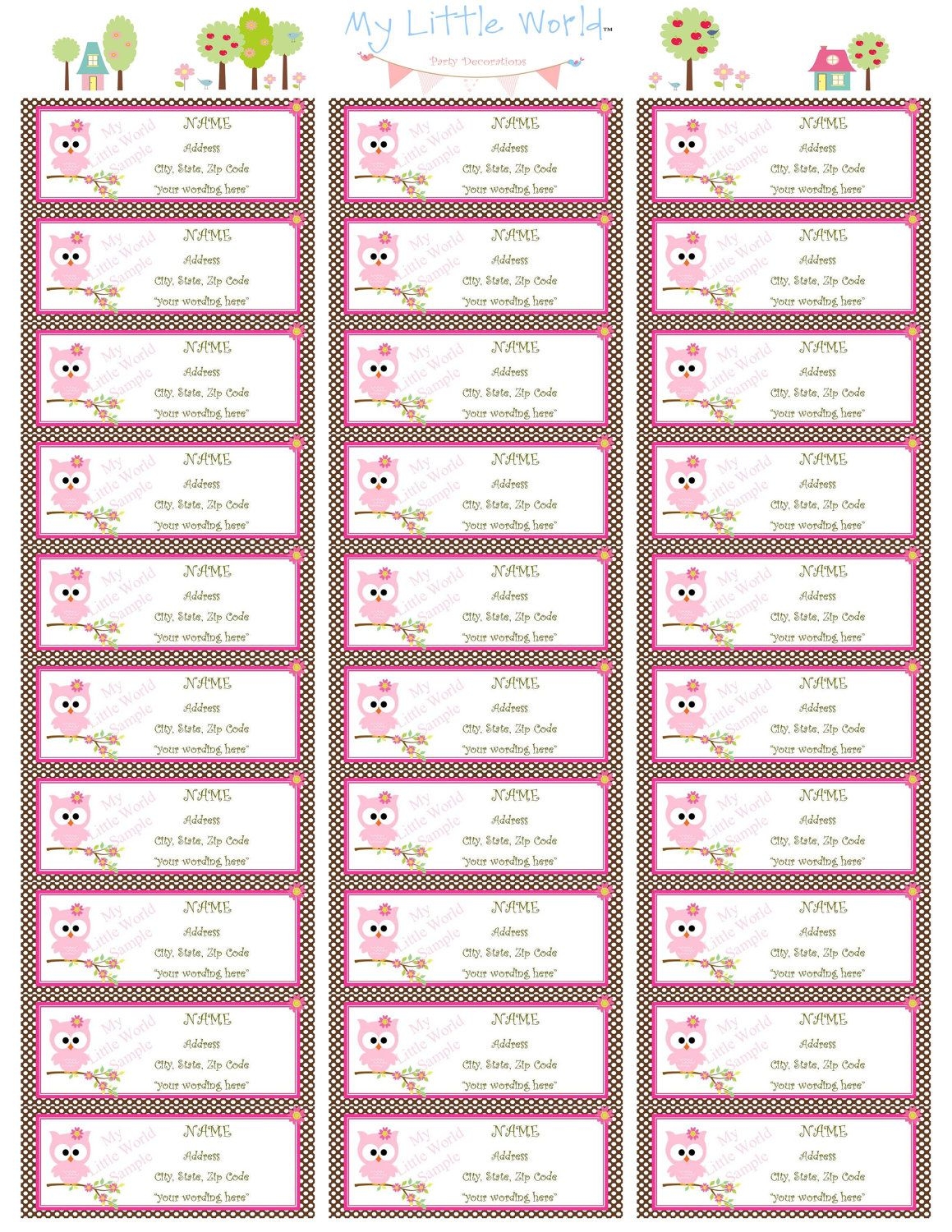 Return Address Labels In DIY Printable Owls Avery Label Templates